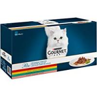 Purina Gourmet, Perle, pregiato cibo per gatti, filettini di carne di pollo, manzo, salmone e coniglio, cibo umido di alta qualità, 60 pezzi x 85 g per ogni bustina (etichetta in lingua italiana non garantita)
