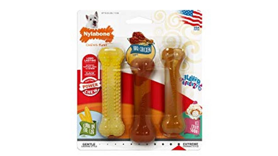Nylabone, ossa per cani, sapore pollo al barbecue, confezione da 3