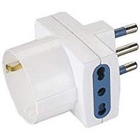 ADATTATORE PLURISTANDARD BIANCO con spina e 3 prese bivalenti 16A Standard Tedesco e 10A Standard Italiano