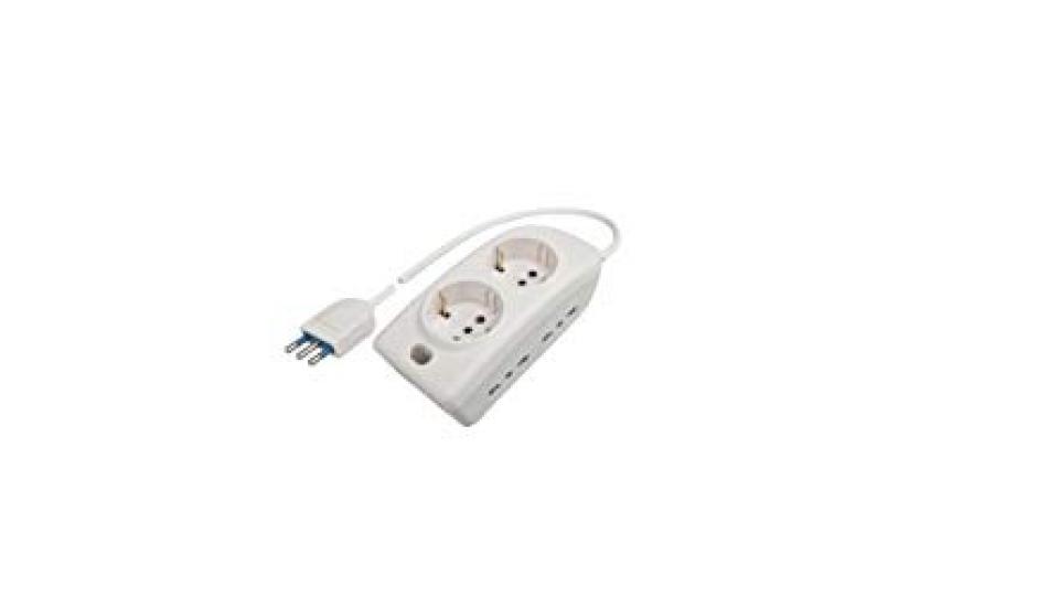 PRESA MULTIPLA BIANCA con 4 uscite bivalenti 10A Standard Italiano + 16A Standard Tedesco (1,5m cavo con spina 16A)