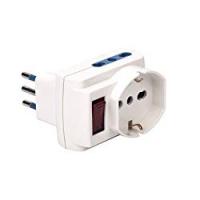 ADATTATORE MULTISIZE BIANCO con spina 10A Standard Italiano e 3 prese pluristandard 10A / 16A Standard Tedesco con interruttore di sicurezza