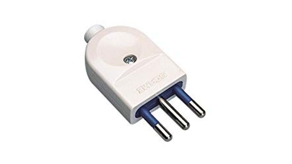 SPINA BIANCA 10A Standard Italiano con uscita cavo assiale, fermacavo isolante a vite