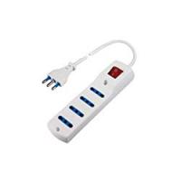 PRESA QUADRUPLA BIVALENTE BIANCA con 1,5m cavo e interruttore luminoso (10A Standard Italiano + 16A Standard Tedesco)