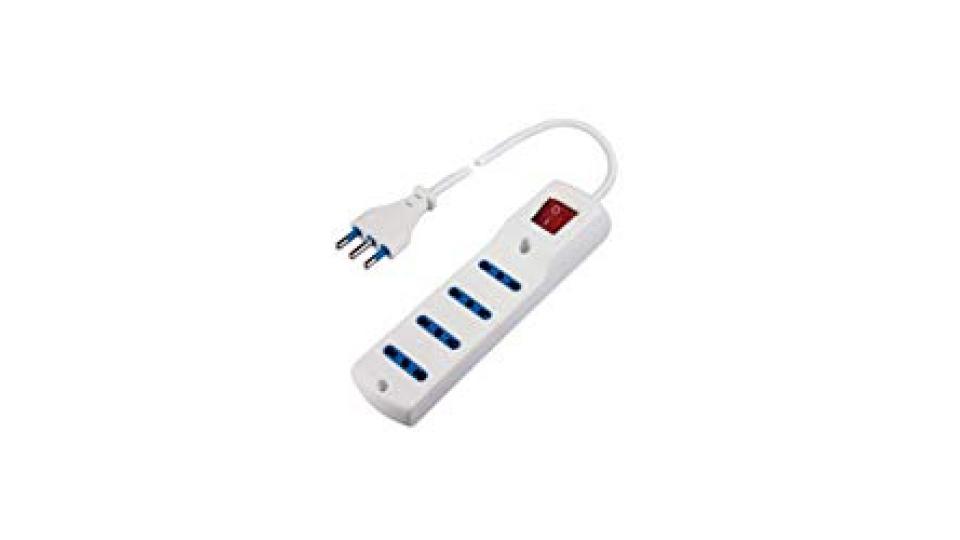 PRESA QUADRUPLA BIVALENTE BIANCA con 1,5m cavo e interruttore luminoso (10A Standard Italiano + 16A Standard Tedesco)