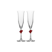 Calici da spumante Stölzle Lausitz L´Amour con cuoricini rossi, 175ml, set da 2, resistenti ai lavaggi in lavastoviglie: set-duo di romantici bicchieri da spumante per i bei momenti da festeggiare in coppia sorseggiando spumante