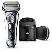 Braun Series 9 9297CC Rasoio Elettrico Barba a Lamina, Stazione di Pulizia Clean&Charge e Custodia da Viaggio in Pelle, Cromato