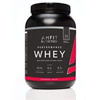 Marchio Amazon - Amfit Nutrition Performance Whey Mix di proteine del siero di latte (100% isolati di siero di latte), gusto fragola, 33 porzioni