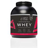 Marchio Amazon - Amfit Nutrition Performance Whey Mix di proteine del siero di latte (100% isolati di siero di latte), gusto fragola, 66 porzioni
