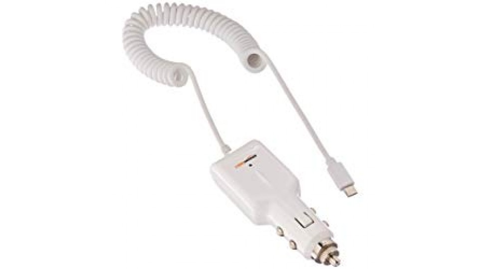 AmazonBasics - Cavo a spirale caricabatteria universale da auto, con presa Micro USB, per Android, bianco