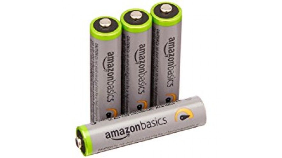 AmazonBasics - Pile Ricaricabili Mini Stilo AAA ad alta capacità, pre-caricate, 4 pezzi, durata di 500 cicli (850 mAh, min. 800 mAh). Involucro esterno variabile
