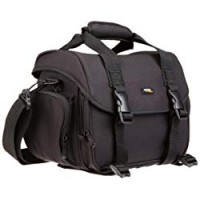 AmazonBasics - Borsa a tracolla grande per fotocamera reflex e accessori, Nero con interno arancione