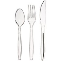 AmazonBasics - Set di 150 posate in plastica, 50 forchette, 50 cucchiai