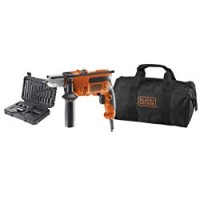 BLACK+DECKER KR714S32-QS Trapano a Percussione, con Set 32 Accessori, 710 W, Borsa Multiuso, Arancione
