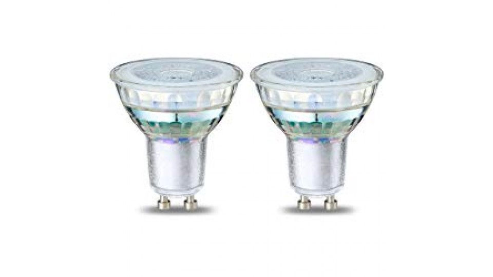 AmazonBasics Lampadina LED GU10 in Vetro, 4.6W (equivalenti a 50W), Luce Bianca Calda- Pacco da 2
