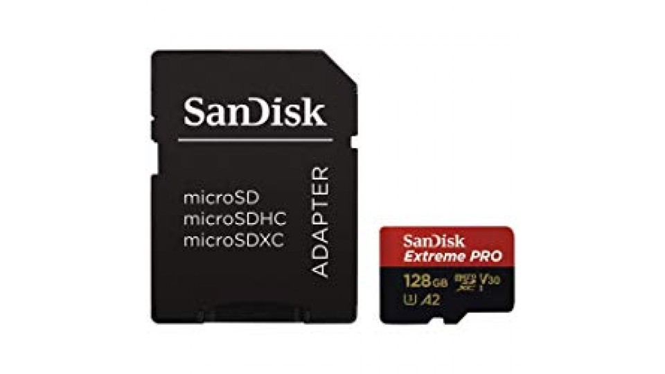 SanDisk Extreme Pro Scheda di Memoria microSDXC da 128 GB e Adattatore SD con App Performance A2 e Rescue Pro Deluxe, fino a 170 MB/sec, Classe 10, UHS-I, U3, V30