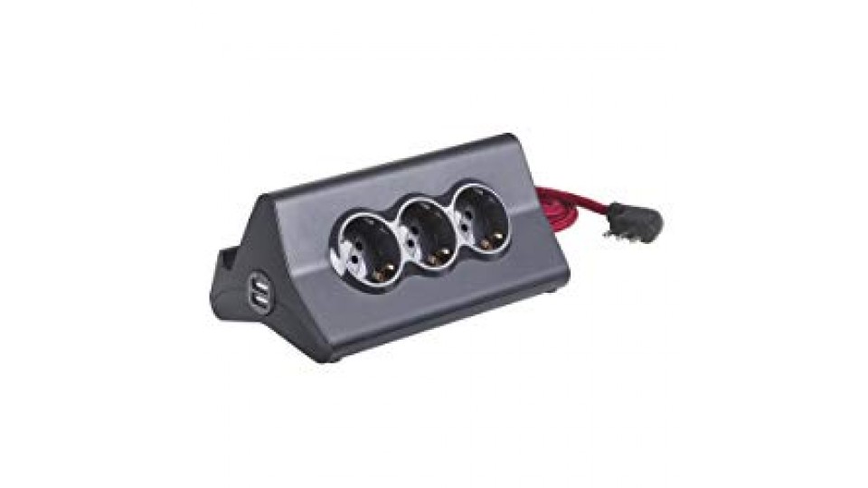 BTicino S3713GBU Multipresa da Scrivania, Spina 10 A, 3 Prese Shuko, 2 Prese USB, Interruttore, Nero