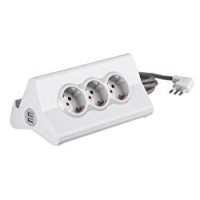 BTicino S3713DBU Multipresa da Scrivania con Spina 10 A, 3 Prese Shuko, 2 Prese USB, Bianco