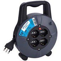 Electraline 49026 Prolunga Elettrica con Avvolgicavo 10 mt, 4 Prese Polivalenti, Schuko + 10/16A, Spina 16A, Sezione Cavo 3G1,5 mm²