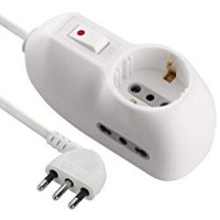 Electraline 62023 Multipresa 3 posti 1 schuko + 2 bivalenti 10/16A - cavo 1 m, spina piccola