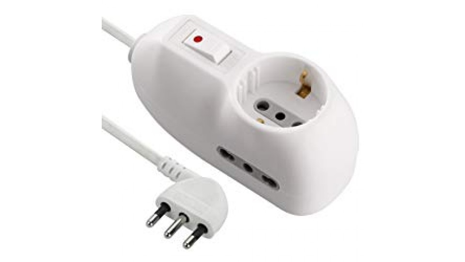 Electraline 62023 Multipresa 3 posti 1 schuko + 2 bivalenti 10/16A - cavo 1 m, spina piccola