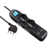 Electraline 62095 Multipresa 6 Posti 2 Polivalenti Schuko +10/16A 4 Bivalenti 10/16A 2 Prese USB - Cavo 1,5 M, Nero