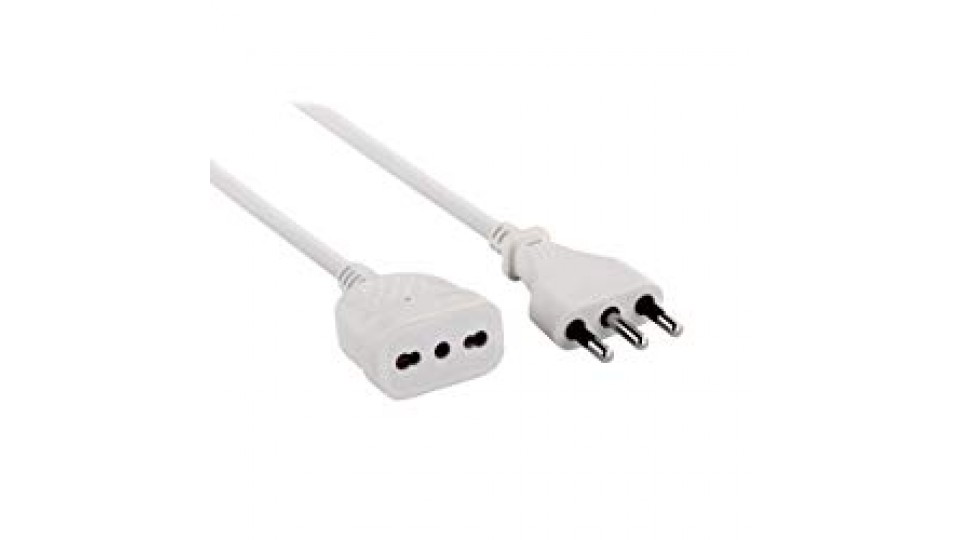 Electraline 46124 Prolunga 5 mt spina e presa bivalente 10/16A, bianco - sezione cavo 3G1 mm²