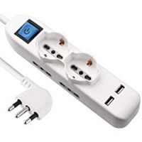 Electraline 62087 Multipresa 6 posti 2 polivalenti (schuko +10/16A) 4 bivalenti (10/16A) 2 Prese USB - cavo 1,5 m bianco