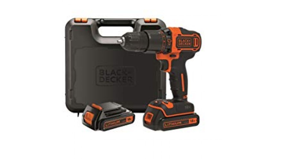 BLACK+DECKER BDCHD18KB-QW Trapano/Avvitatore a Percussione, con Doppia Batteria al Litio, 18 V, 1.5 Ah, Valigetta, Nero/Arancione
