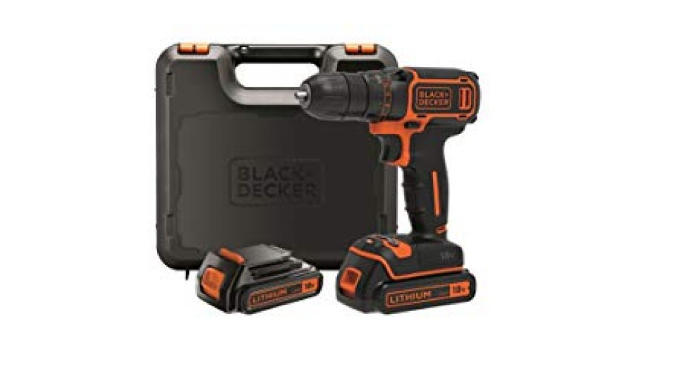 BLACK +DECKER BDCDC18KB-QW Trapano Avvitatore, con Doppia Batteria al Litio, 18 V, 1.5 Ah, Valigetta, Arancione