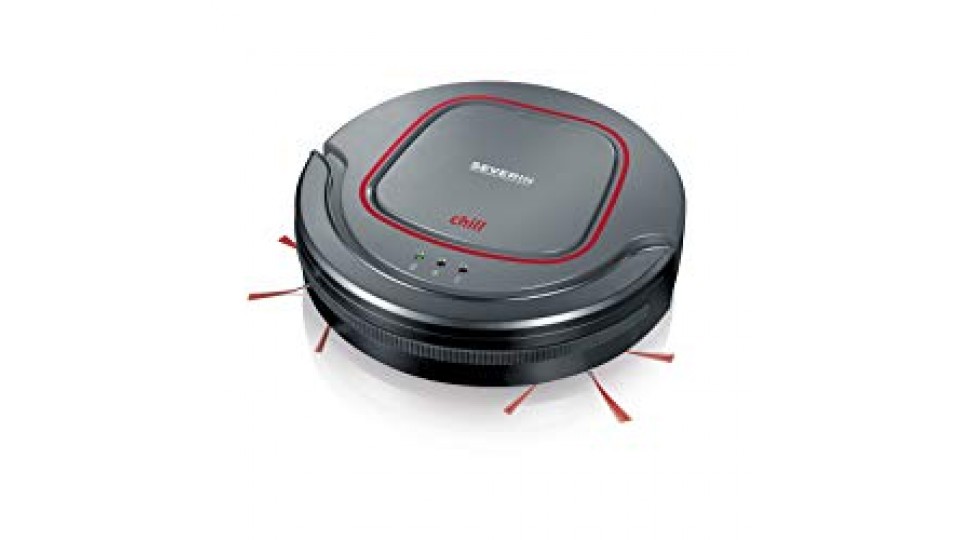 Severin RB 7025 Robot Aspirapolvere, Autonomia fino a 90 Minuti, Sensori Anticaduta, per Pavimenti Duri e Tappeti a Pelo Corto, Spazzole Rotanti con Setole Extralunghe, Silenzioso