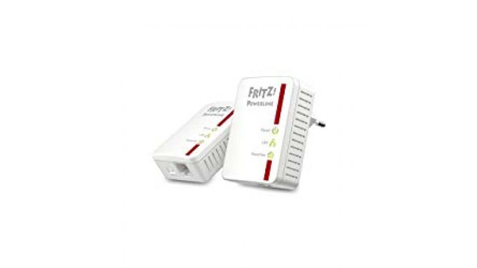 AVM FRITZ! Powerline 510E Kit di 2 Adattatori, Fino a 500 Mbit/s, Porta Fast Ethernet, Plug and Play, Eco Mode, Istruzioni in Italiano