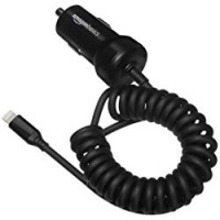 AmazonBasics - Caricabatterie per auto 5 V 2,4 A con cavo Lightning Arrotolato, 0,45 m, Nero