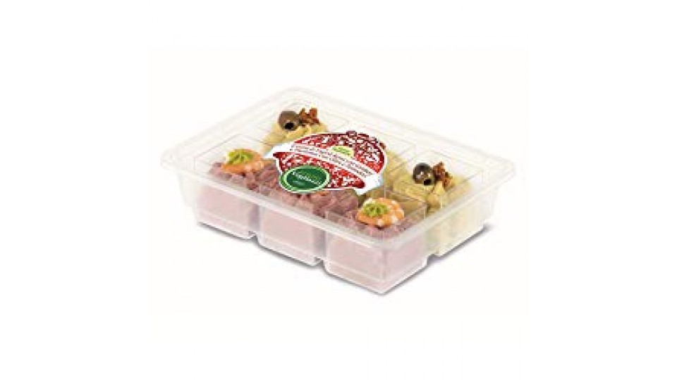 Arturo Vogliazzi - Cubetti Crema Fagioli Rossi con Gamberi e Hummus Olive e Pomodori