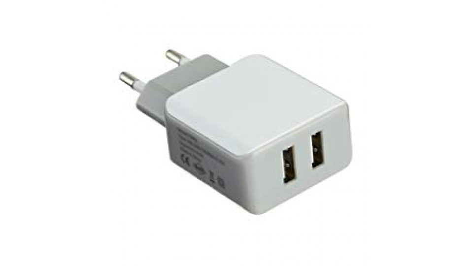 Electraline 70062 Caricatore USB da Muro a 2 Porte, 5V/6A, Output Massimo da 3.4A, Compatibile con iPhone, iPad, Huawei, Samsung Galaxy, Tablet e Altri Dispositivi USB