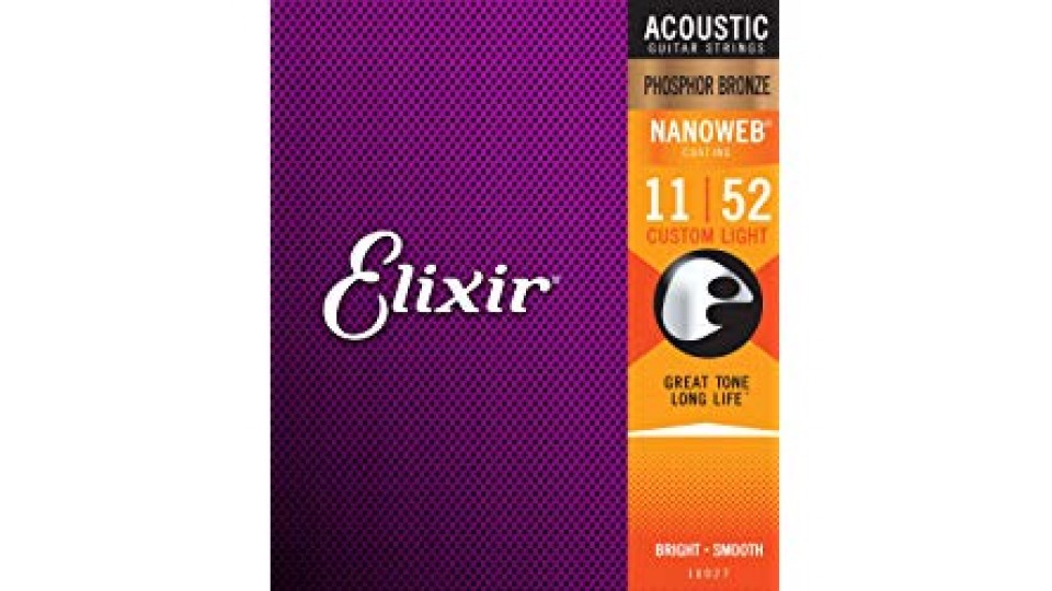 Elixir 16027 Muta Composta da 6 Corde per Chitarra Acustica Phosphor Bronze, Custom Light, Rivestimento Nanoweb