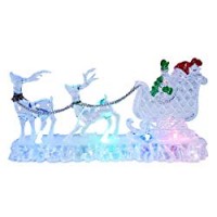 The Christmas Workshop - Decorazione natalizia a forma di slitta con renne, in materiale acrilico, funzionamento a batteria, con luci che cambiano colore