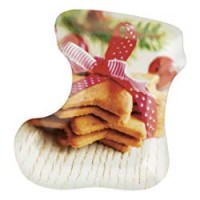 Home Natale Piatto, Forma di Calza, Decoro Biscotti, Vetro, Multicolore, 20x20x1.5 cm