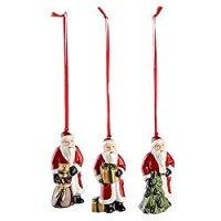 Villeroy & Boch Nostalgic Ornaments Babbo Natale, Addobbi per albero di Natale, Set da 3, Porcellana, Rosso