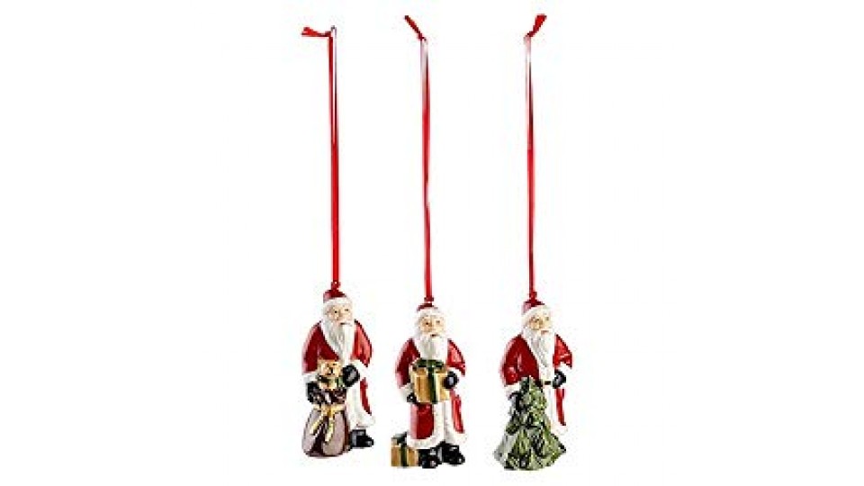 Villeroy & Boch Nostalgic Ornaments Babbo Natale, Addobbi per albero di Natale, Set da 3, Porcellana, Rosso