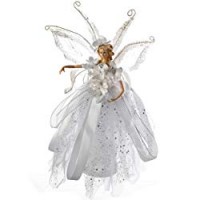WeRChristmas, Puntale per albero di Natale: Fatina/Angelo con abito scintillante, mani e testa in ceramica, 33 cm, Argento (silber)