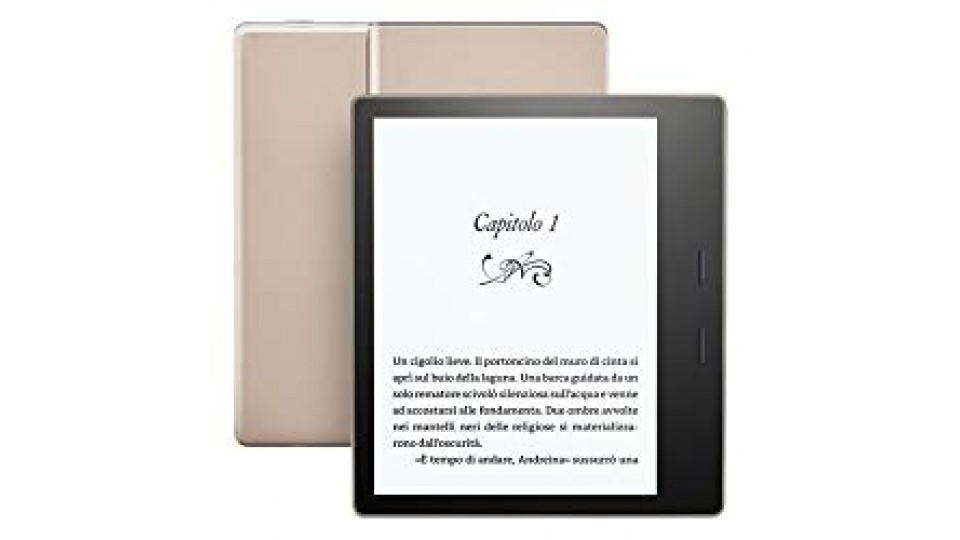 E-reader Kindle Oasis - Edizione Gold, resistente all’acqua, schermo da 7” ad alta risoluzione (300 ppi), 32 GB, connettività Wi-Fi