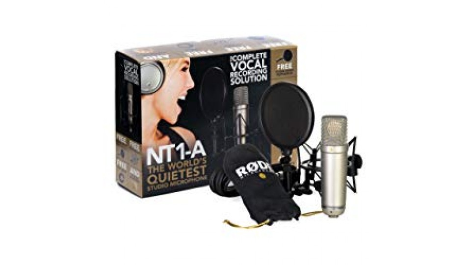 RODE NT1A microfono a diaframma largo per studi di registrazione / podcast, cavo, supporto, filtro anti pop omaggio