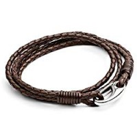 Tribal Steel Bracciale da uomo a a 4 trecce in pelle marrone da 21cm con chiusura a moschettone grande in acciaio Inox