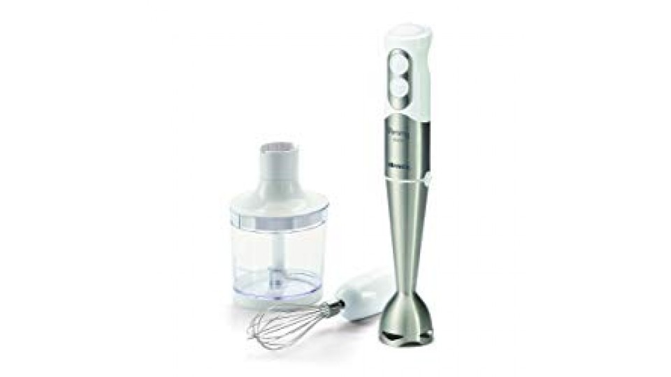 Ariete 886 Pimmy 500W - Frullatore ad Immersione 3 in 1, Tazza tritatutto 500 ml, Bicchiere graduato, Tripla lama inox, 500 W, Bianco/Argento