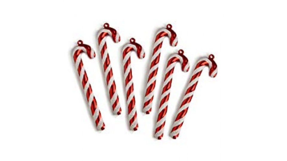 WeRChristmas, Decorazioni per albero di Natale, motivo: Bastoncini di zucchero, con luccichini e fiocchetto, 6 pz., Rosso e Bianco