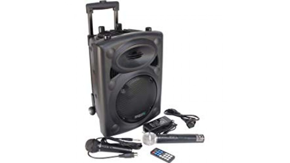 Ibiza PORT8VHF-BT-WH Impianto audio portatile cassa attiva (400 Watt, ingressi USB SD MP3, 2 microfoni, batteria integrata, telecomando), nero