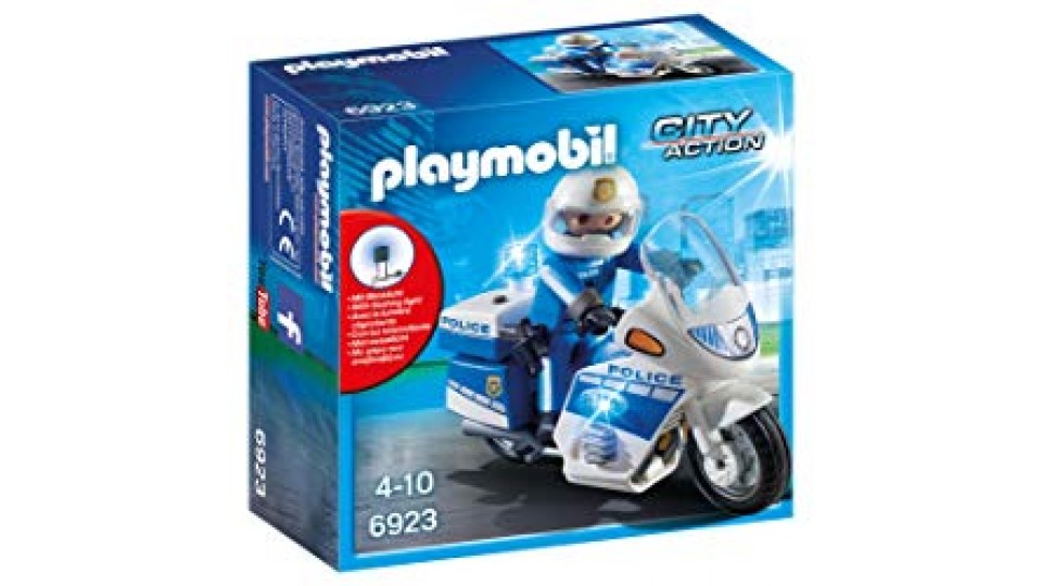 Playmobil 6923 - Moto della Polizia, Blu/Bianco