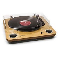 ION Audio Max LP - Giradischi a Tre Velocità con Altoparlanti Stereo, Conversione USB dei Dischi in Digitale, Uscite RCA Standard e Uscita Cuffie, Finitura in Legno Naturale
