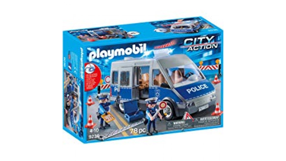 Playmobil 9236 - Furgone Della Polizia Con Posto Di Blocco