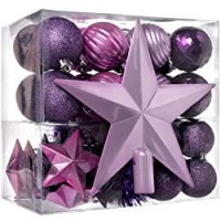 WeRChristmas - Set di decorazioni natalizie, 42 pezzi tra cui palline, punta per albero di Natale e ghirlanda viola / rosa / argento